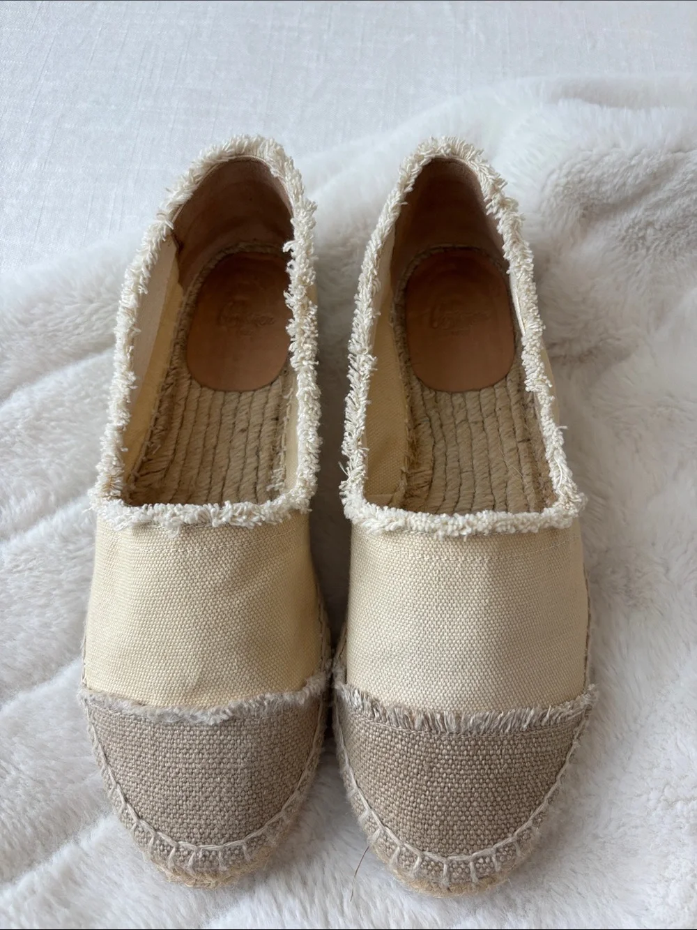 Castañer Casual Canvas Espadrille Flats in Cream Tan